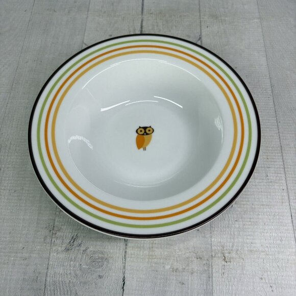 Rachael Ray LITTLE HOOT Autumn Stripe Owl Bands Porcelain Rim Soup Bowl Set of 4 - Picture 4 of 16
